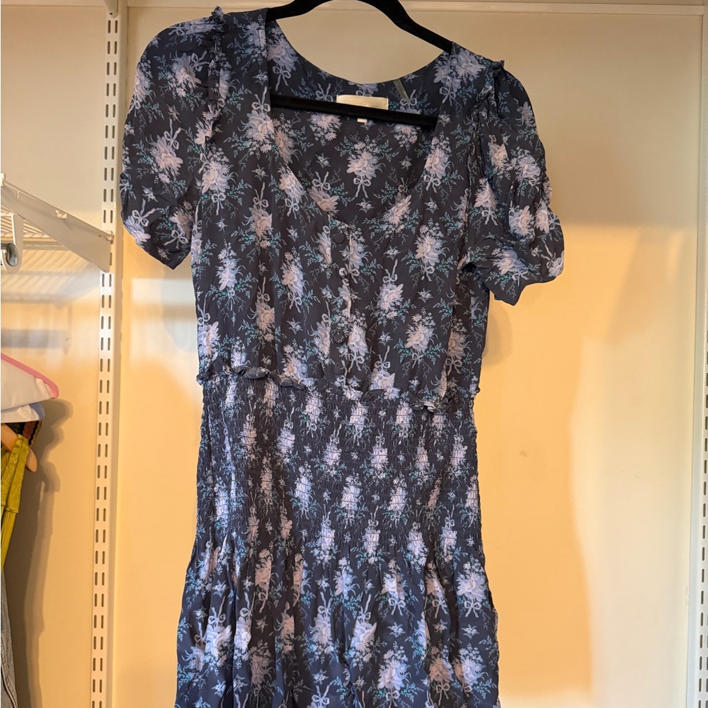 LoveShackFancy Navy Blue Floral Midi Dress